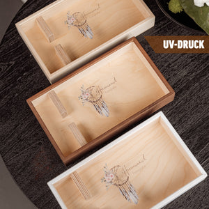 Holzbox mit Acrylglasdeckel für Hochzeitsreportagen – hochwertige Bildübergabe